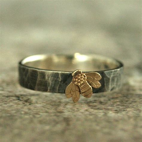 Honey Bee Ring Bumble Bee Ring Gold Bee Ring 4mm Hammered Etsy