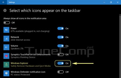 How to make USB eject icon always visible on the Taskbar of Windows 10