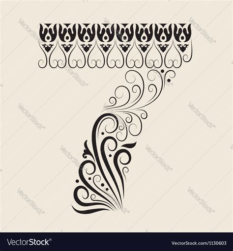 Number 7 Floral Decorative Ornament Royalty Free Vector