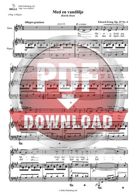 Edvard Grieg Med En Vandlilje Op 25 No 4 Pdf Lied Bells Webshop