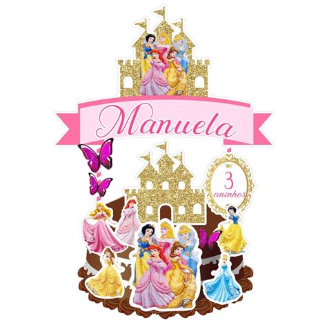 Topo De Bolo Princesas Disney Personalizado 12 Tags Shopee Brasil