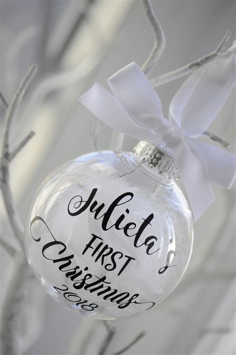 Feather Filled Personalised Baby S First Christmas Bauble Etsy UK