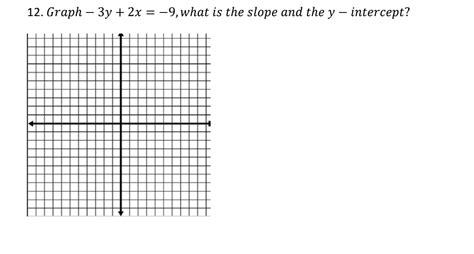 Solved 12. Graph −3y+2x=−9, what is the slope and the y− | Chegg.com