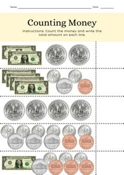 Counting Money Math Worksheets Dollar Bill Quarter Dime Nickel