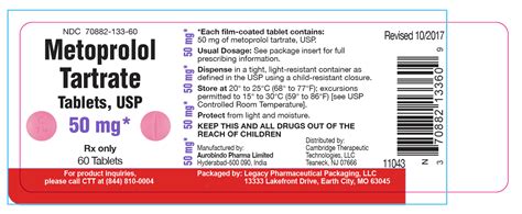 Metoprolol Tartrate Tablets Usprx Only