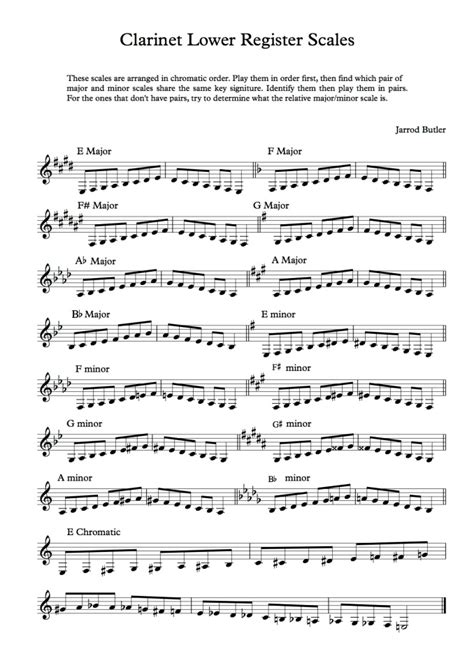 Clarinet 12 Major Scales Printable