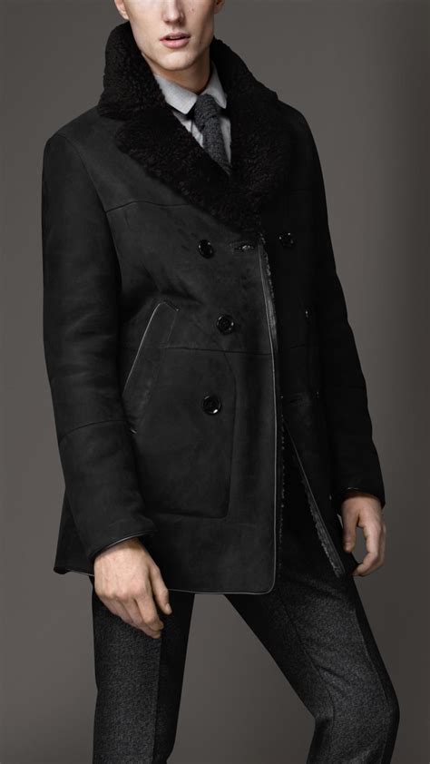 Lyst Burberry Double Breasted Shearling Coat In Gray For Men