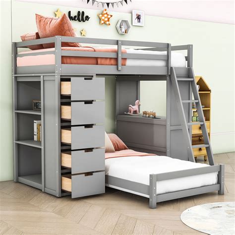 Harriet Bee Jasperd Twin Over Twin 8 Drawer L Shaped Bunk Beds With