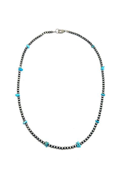 Oxidized Sterling Silver Bead And Turquoise Necklace 16 Sterling