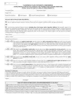 Fillable Online Csun Conflict Of Interest Supplemental Form For Phs