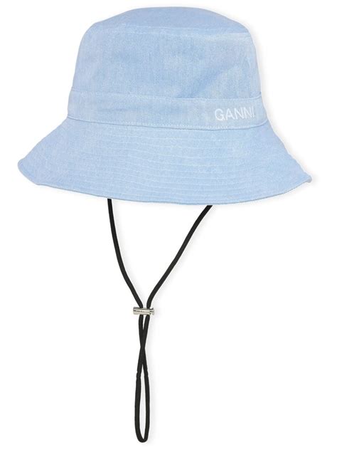 GANNI Logo Embroidered Denim Bucket Hat Blue FARFETCH UK