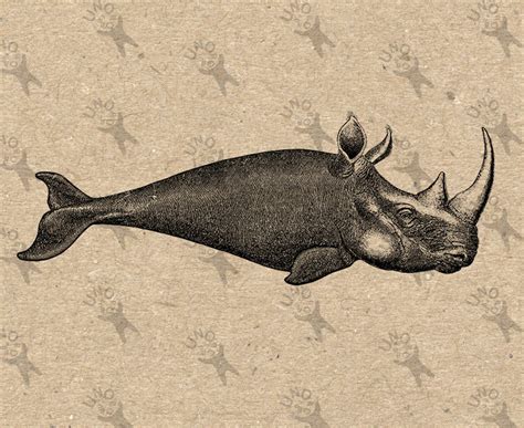 Vintage Image Rhino Whale Beast Instant Download Digital Etsy