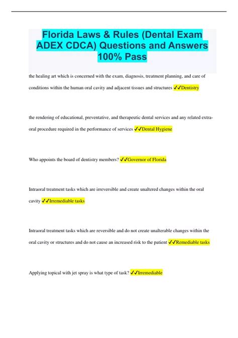Florida Laws Rules Dental Exam Adex Cdca Questions And Answers