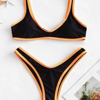 Hipper Set Contrast Trim Bikini Top High Waist Bottom YesStyle