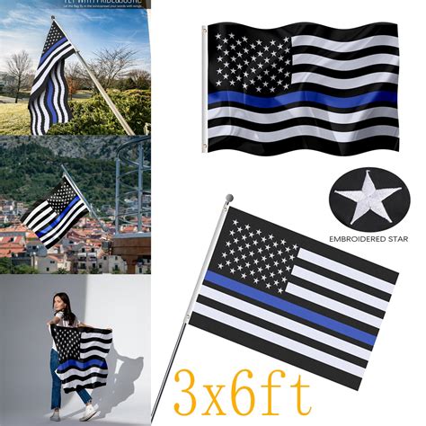 4x6 Ft Thin Blue Line Flag Black White And Blue American Police Flag With Embroidered Starsfor