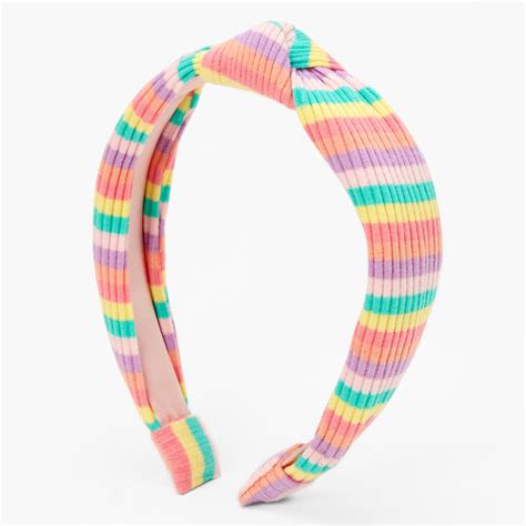 Rainbow Striped Ribbed Knotted Headband Claires