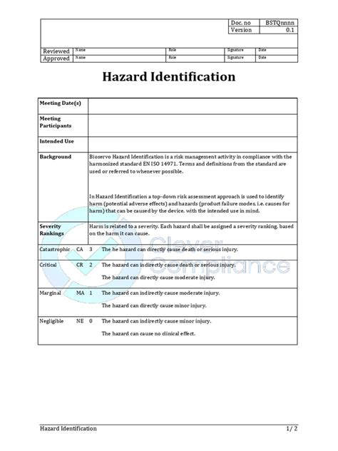 Hazard Identification Template Mdr Pdf Hazards Risk