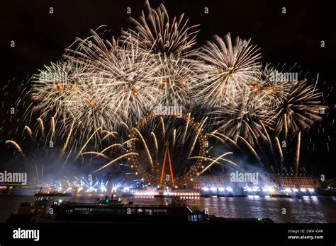 New Years Firework Display London At The London Eye On The River