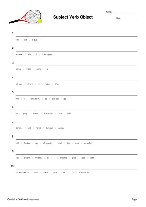 Simple Subject And Verb Worksheet