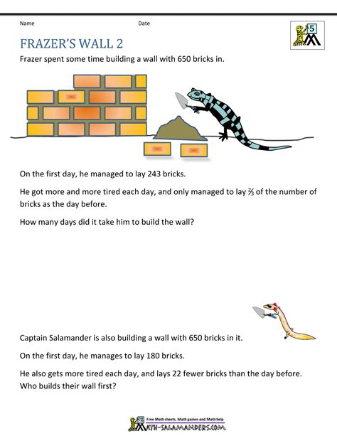 5th Grade Math Problems Worksheets Library