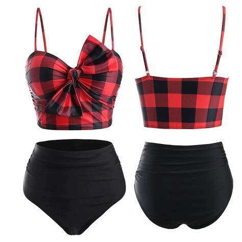 Idall Bikini Sets Bathing Suit Women Push Up Padded Bikin Set Plaid