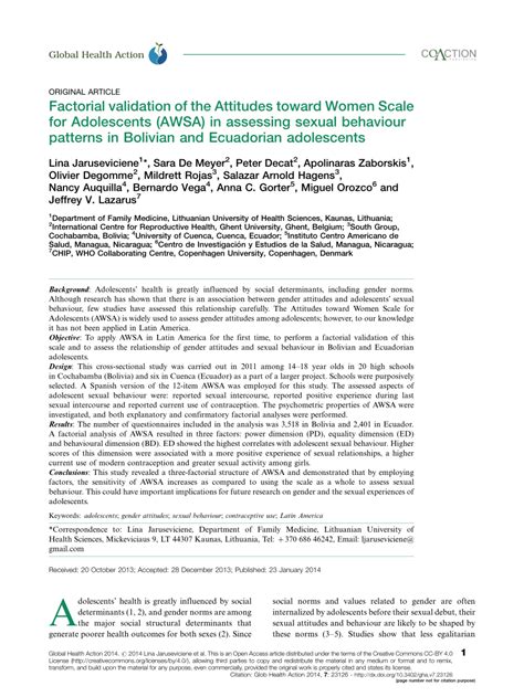 Pdf Factorial Validation Of The Attitudes Toward Women Scale For