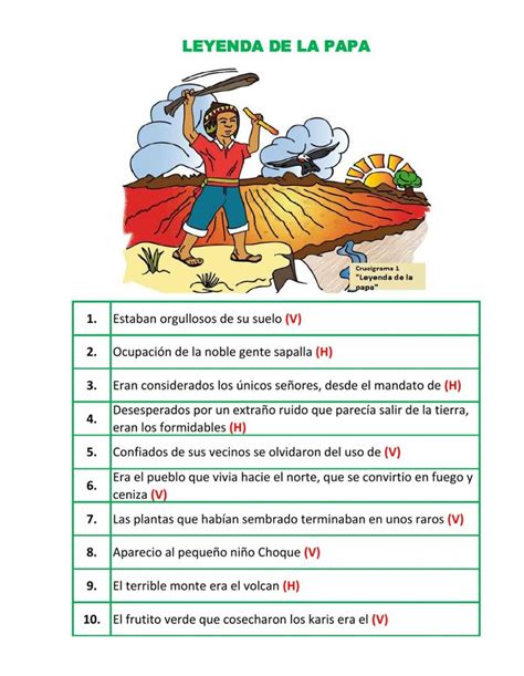 Ejercicio de Leyenda de la papa Lectura de comprensión Leyendas