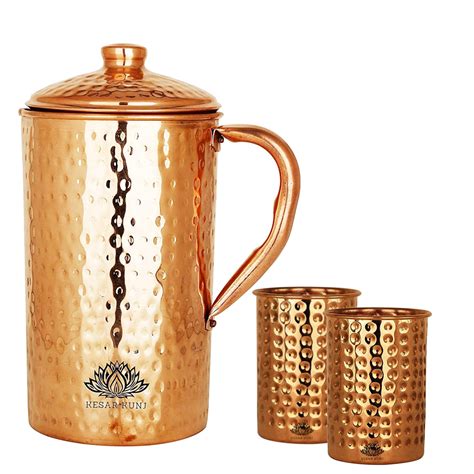 Kesar Kunj Gold Hammered Copper Water Jug Glass Set Capacity