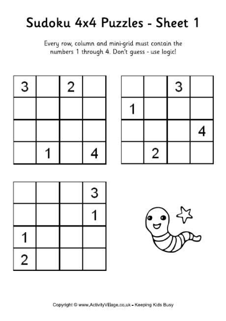 Printable 4x4 Sudoku