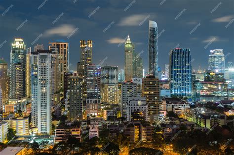 Premium Photo Bangkok Night View With Skyscraper In Business District