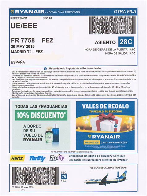 The Traveler S Drawer RYANAIR Tarjeta De Embarque Para El Vuelo FR