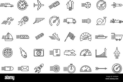 Velocity Icons Set Outline Vector Efficient Production Plan Work