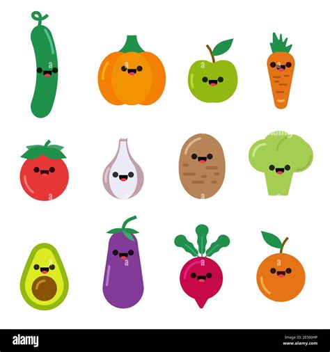 Colecci N De Dibujos Animados De Verduras Lindo Car Cter Kawaii Comida