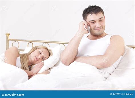 Man Cheating While Woman Sleeping Stock Image Image Of Twenties