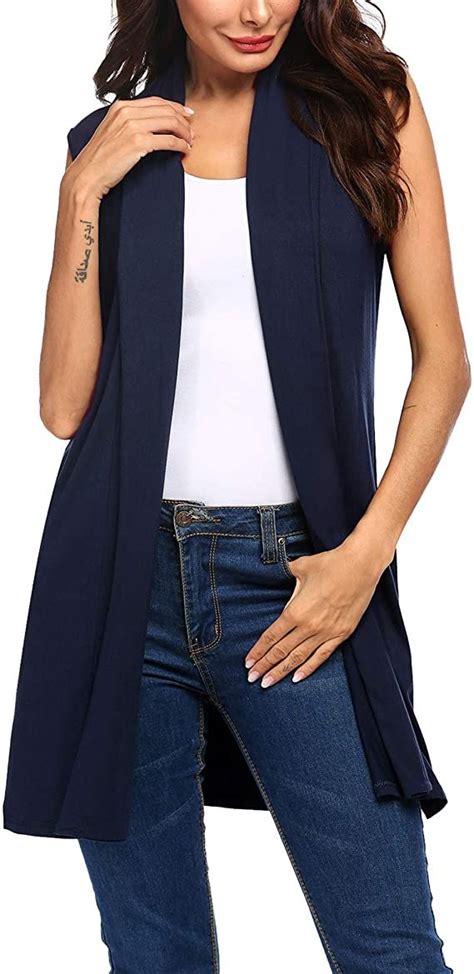 Beyove Women S Navy Blue Waterfall Cardigan Vest