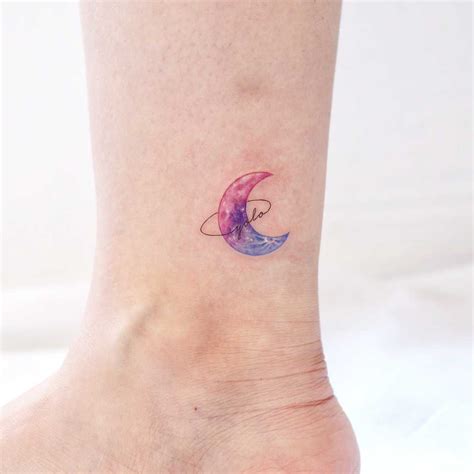 Watercolor Moon On An Ankle By Tattooist Nemo Tattoogrid Net