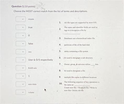 Solved Question 1 10 Points Choose The Most Correct Match