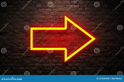 Arrow Outline Neon Sign in Brick Dark Wall with Glowing Light. Stock Illustration - Illustration ...