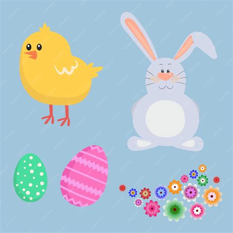 Premium Vector Easter Elements Set Easter Bunny Chick Easter Eggs And