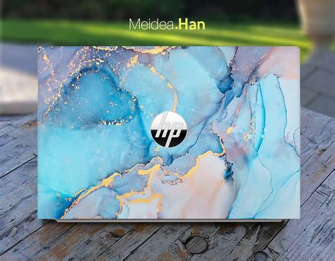 Hp Laptop Skin Envy X360 Personalized Customizable Marble Texture Blue Abstract Vinyl For