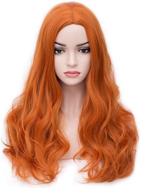 Beron Orange Wig Women Long Wavy Wig Orange Cosplay Costume