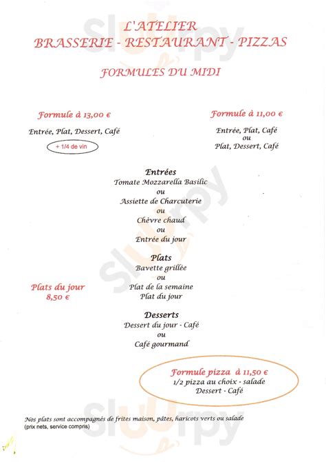 Restaurant L Atelier Serres Castets Men Serres Castet Menu