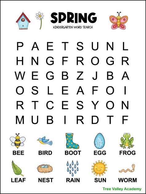 Free Printable Spring Word Search For Kindergarten Or Preschool Aged