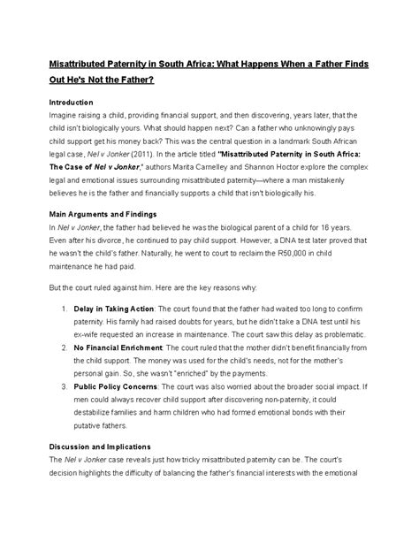 B1 - Summary of Misattributed Paternity: Legal Insights from Nel v