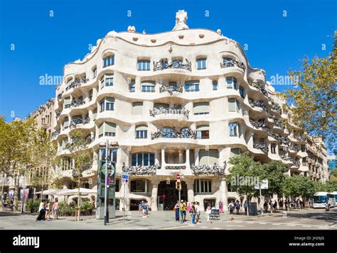 Front facade of the Casa Mila (La Pedrera) by Antoni Gaudi, UNESCO ...