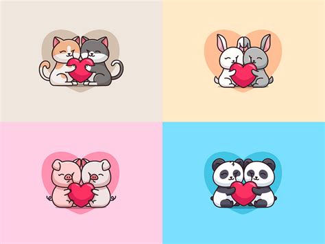 Cute hugging animal love collections 🦥🐱🐰🐼🐷 by Satisfactoons on Dribbble