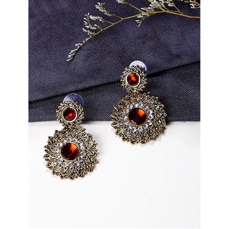 Zerokaata Short Golden And Red Disc Dangle Earrings Buy Zerokaata