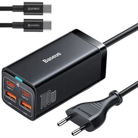 BASEUS SZYBKA ŁADOWARKA GaN3 2x USB C 2x USB 100W PD kabel 1 5m