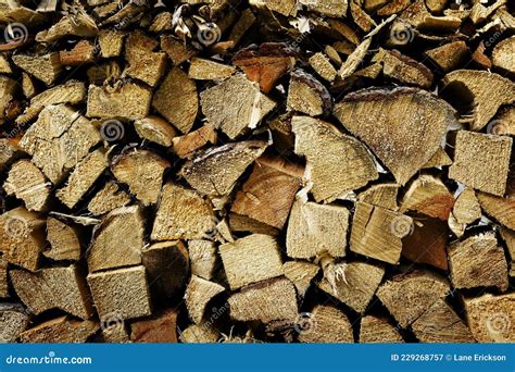 Pile Of Split Firewood Stacked And Ready For Fireplace Stock Image