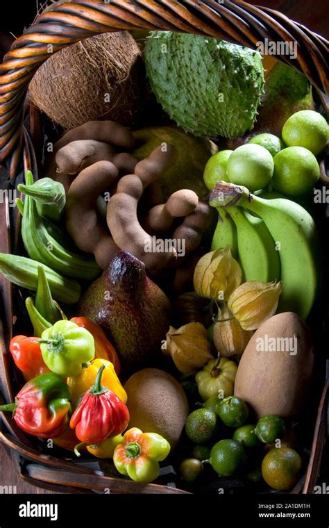 Tropical fruit basket seen from above Stock Photo - Alamy